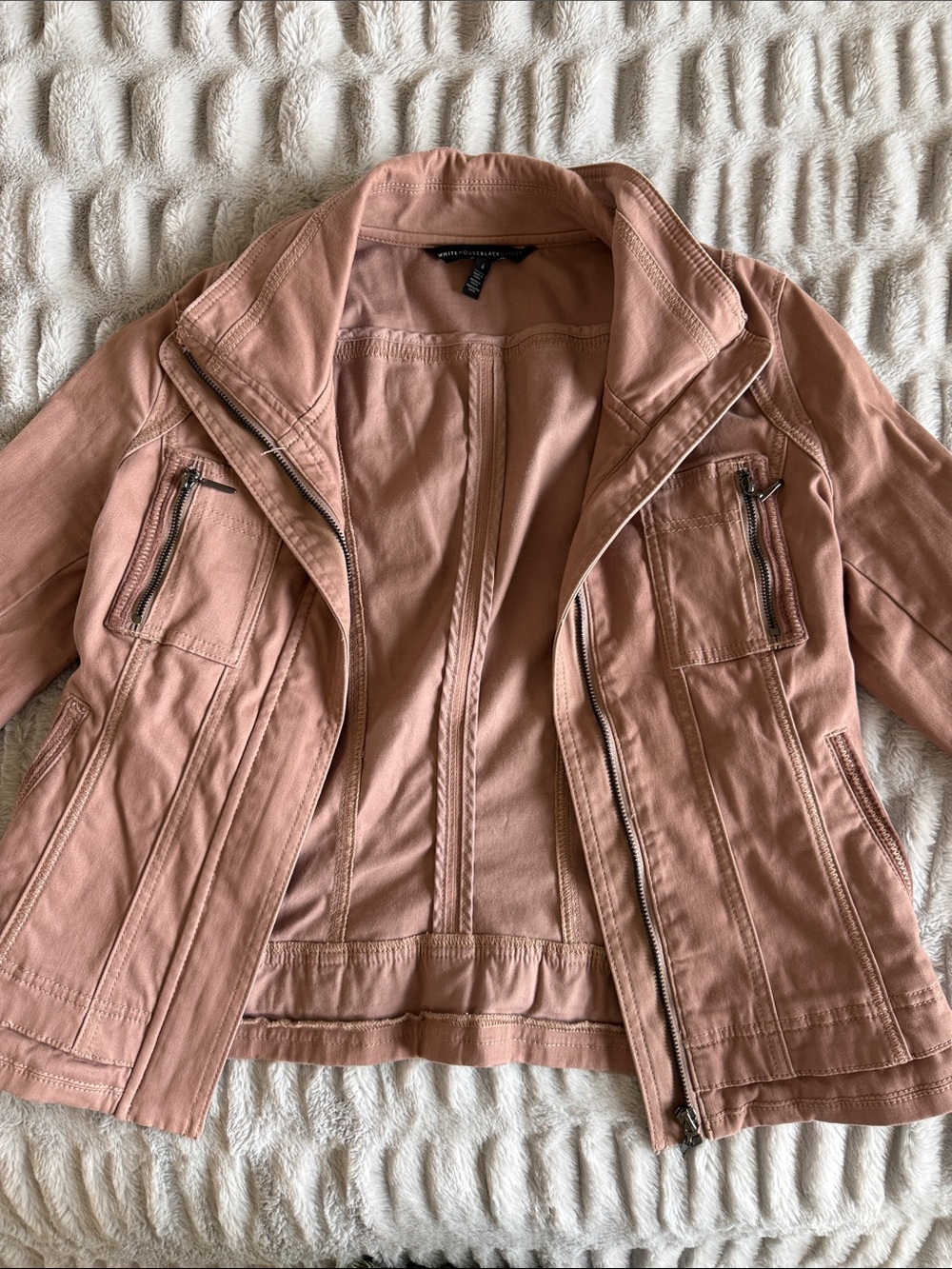 White House Black Market Blush Utility Jacket with Zip Pockets
